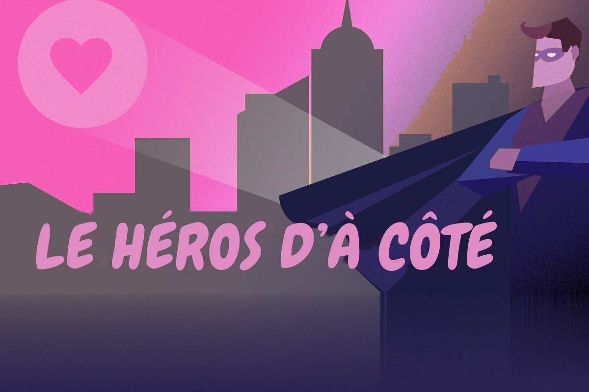 Illustration d’un héros masqué en cape contemplant la silhouette d’une ville